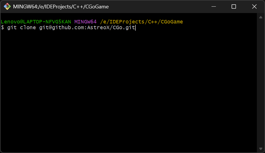 截图:Git Bash 中输入 git clone 并粘贴仓库地址